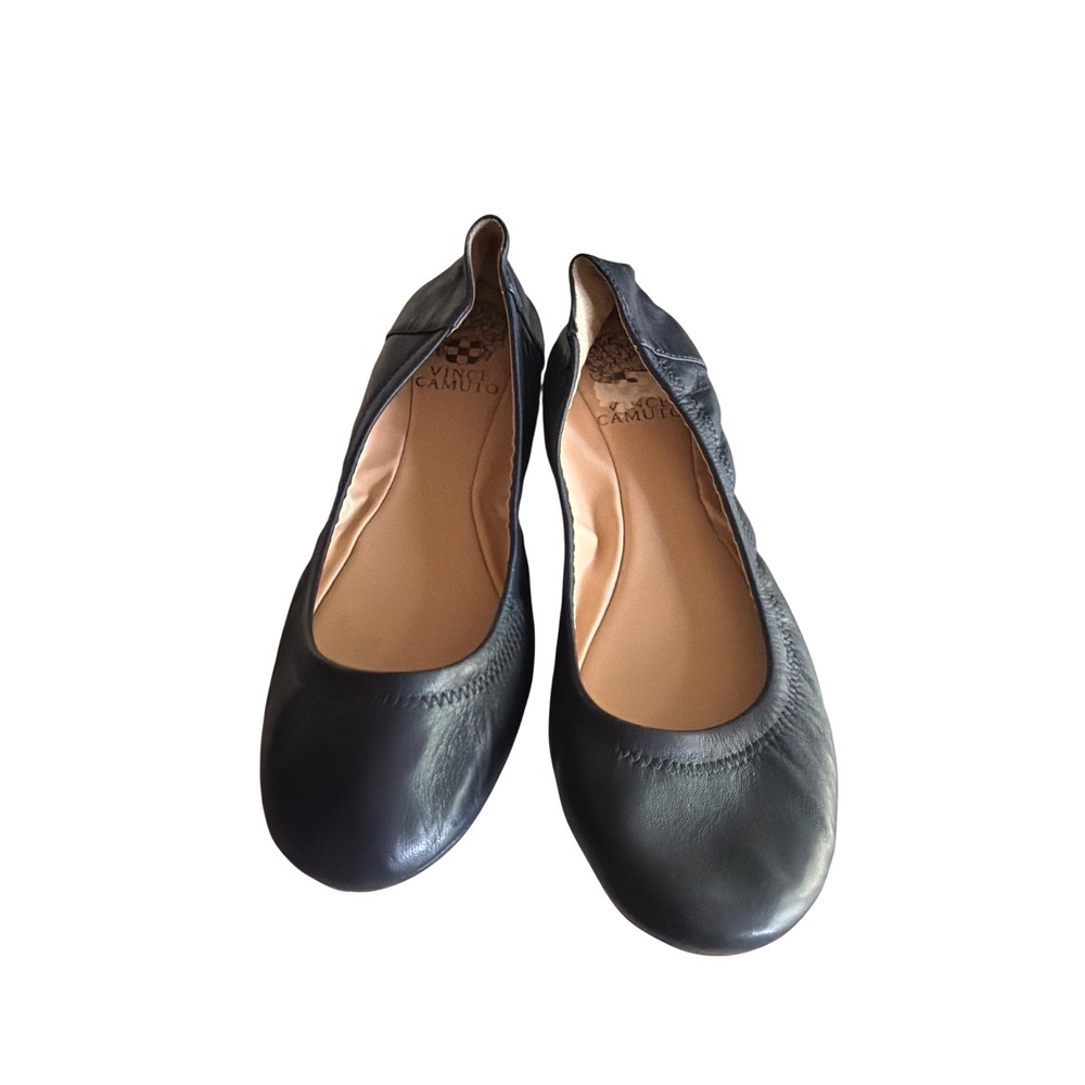 Vince Camuto Flats Black Ellen Leather Ballet Flat Round Toe Slip On 7M 37.5